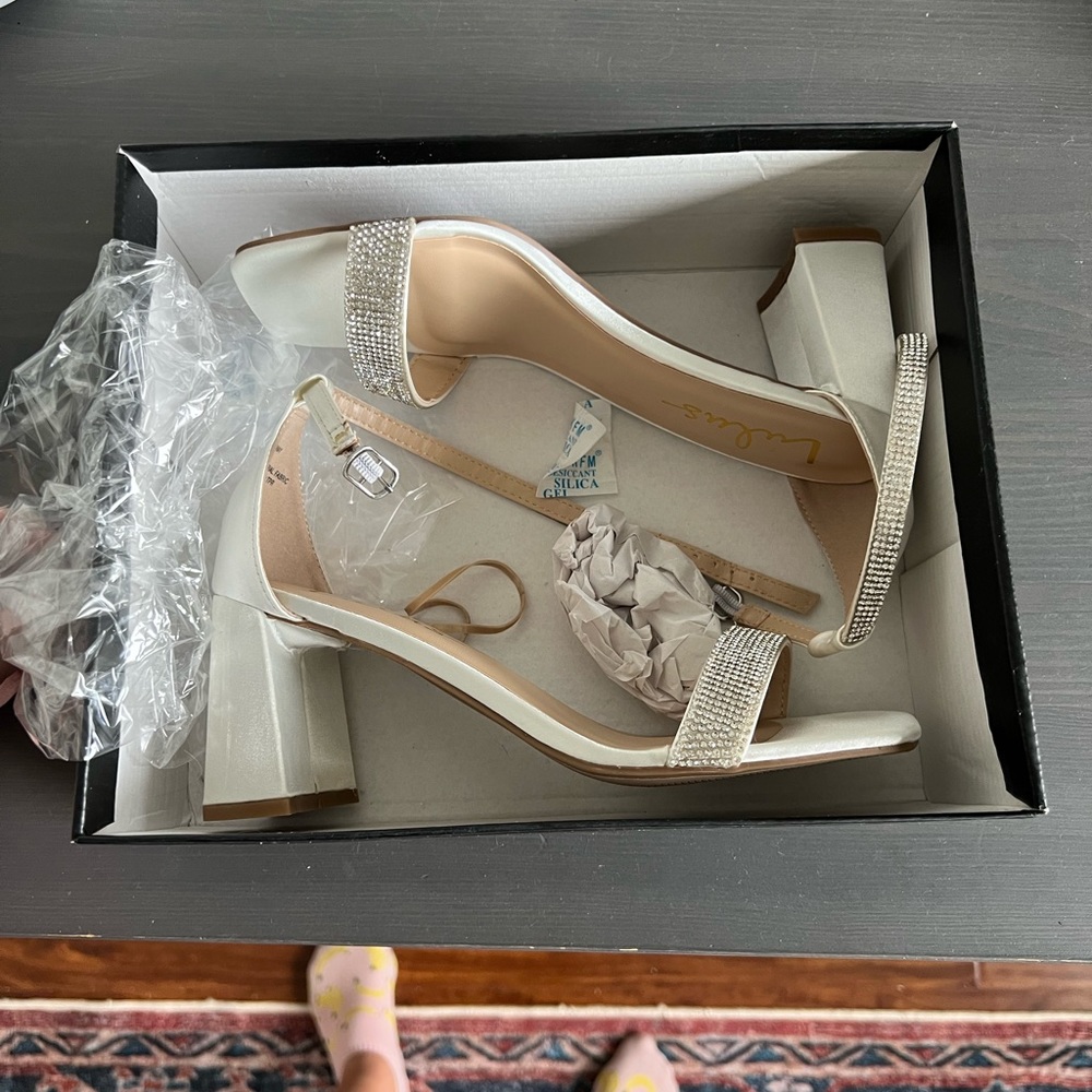 Ivory rhinestone heels